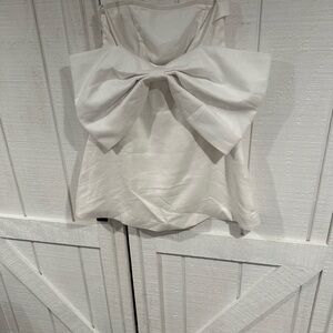 Elegant Linen White Bow Dress